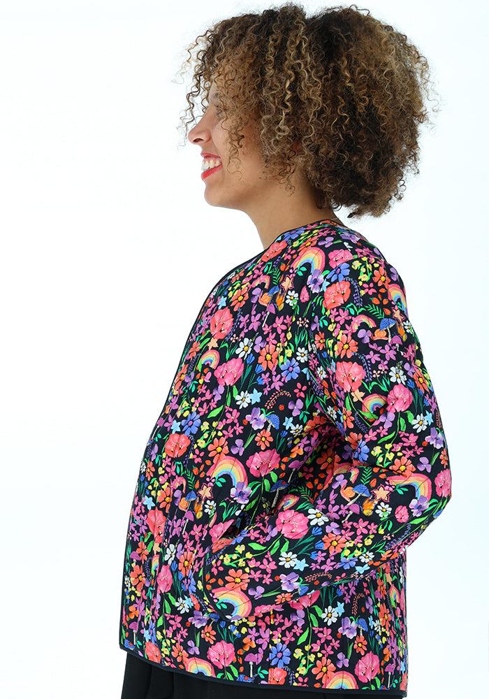 Fourth angle of Garden Rainbow Floral Quilted Jacket for Women