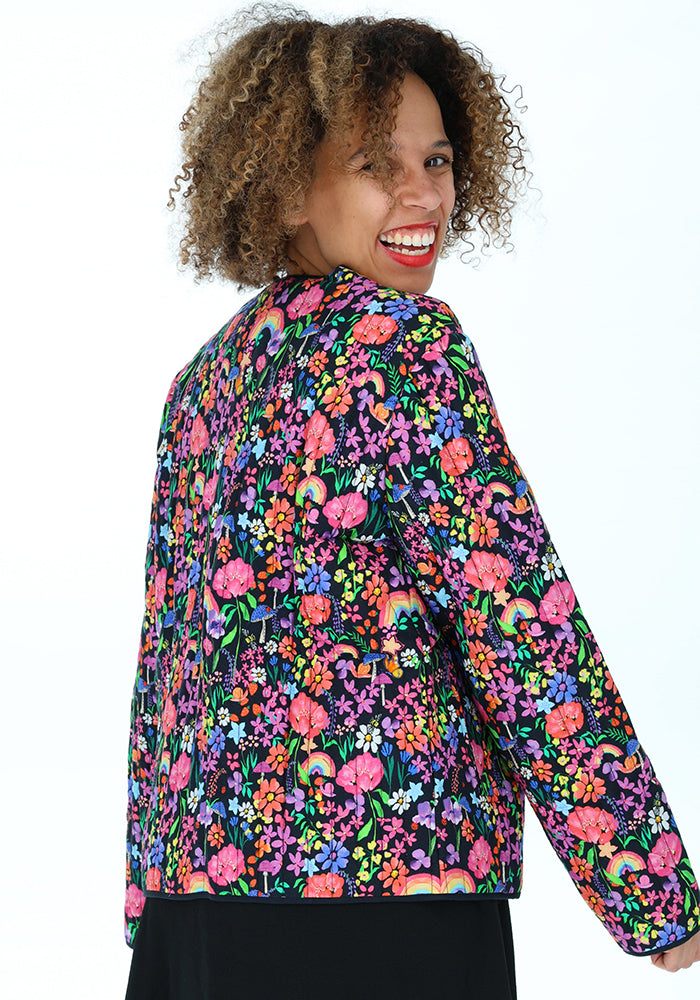 Second angle of Garden Rainbow Floral Quilted Jacket for Women