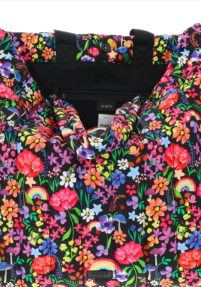 Garden Rainbow Floral Print Quilted Large Tote Bag