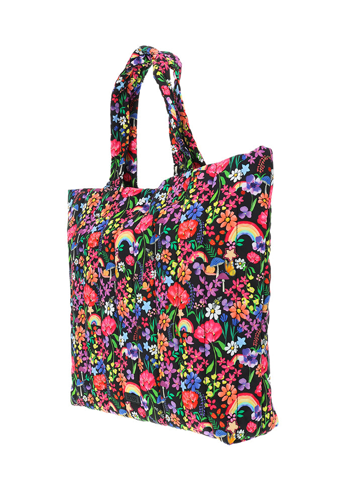 Garden Rainbow Floral Print Quilted Large Tote Bag