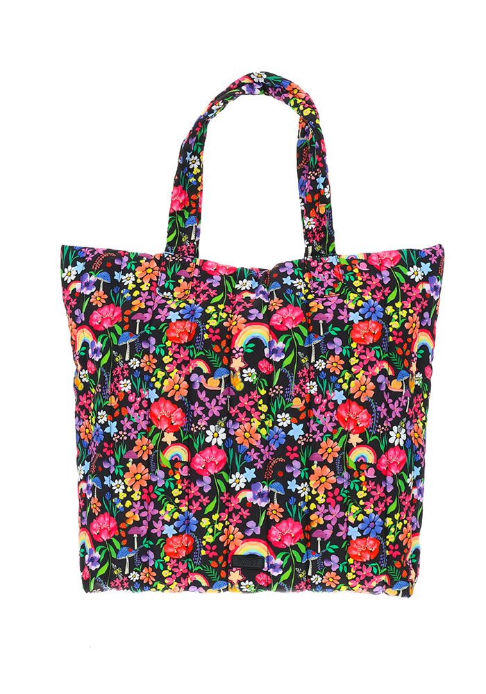 Garden Rainbow Floral Print Quilted Large Tote Bag