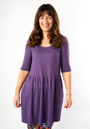 Gemma Purple Rib Brush Smock Gathered Waist Tunic