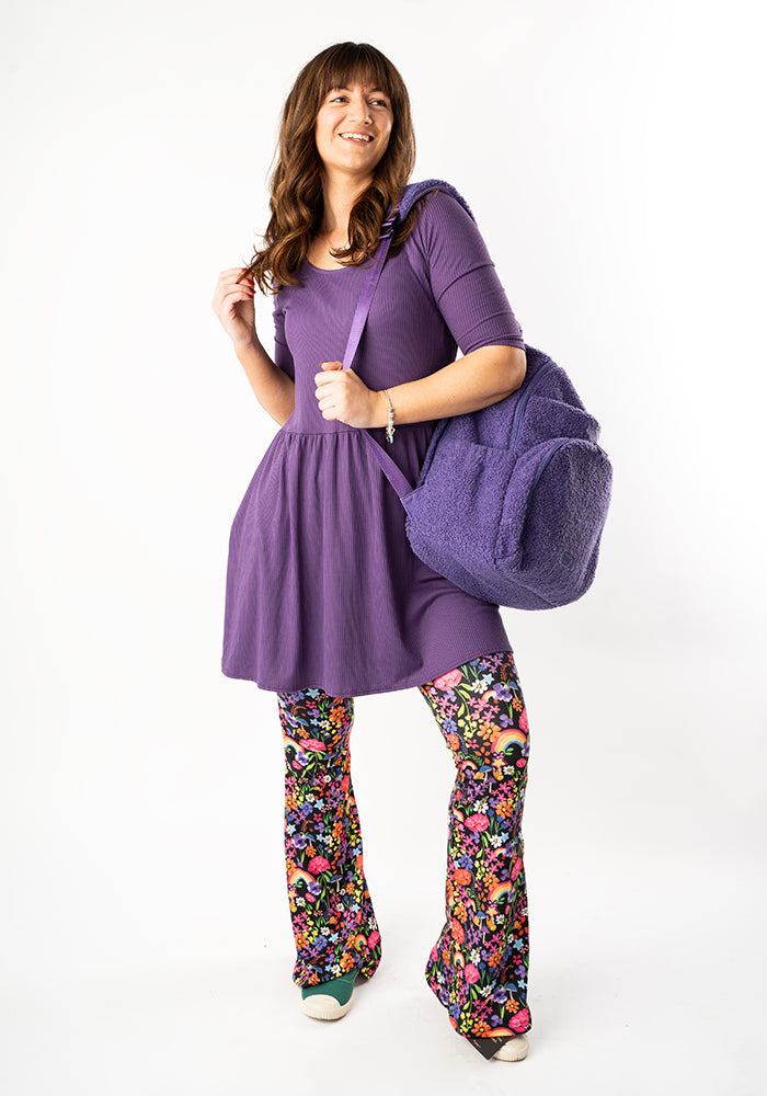 Fourth angle of Gemma Purple Rib Brush Smock Gathered Waist Tunic
