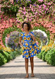 Gia Blue Sunflower Print Cotton Playsuit