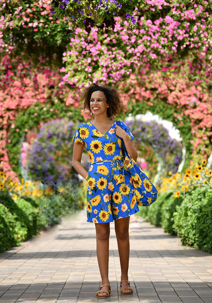 Gia Blue Sunflower Print Cotton Playsuit