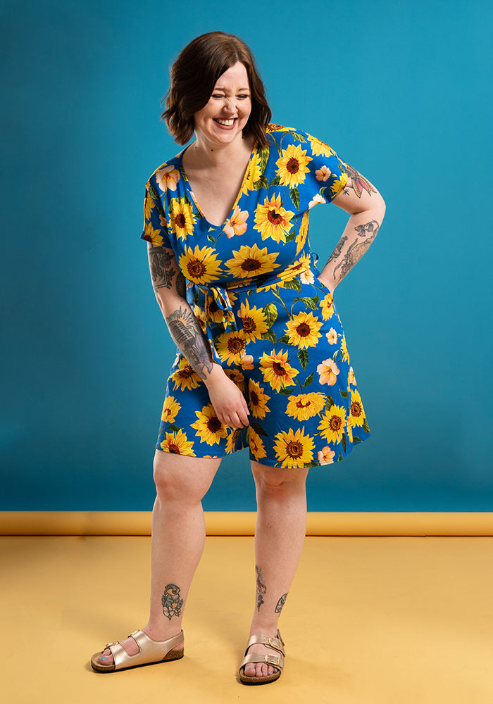 Gia Blue Sunflower Print Cotton Playsuit