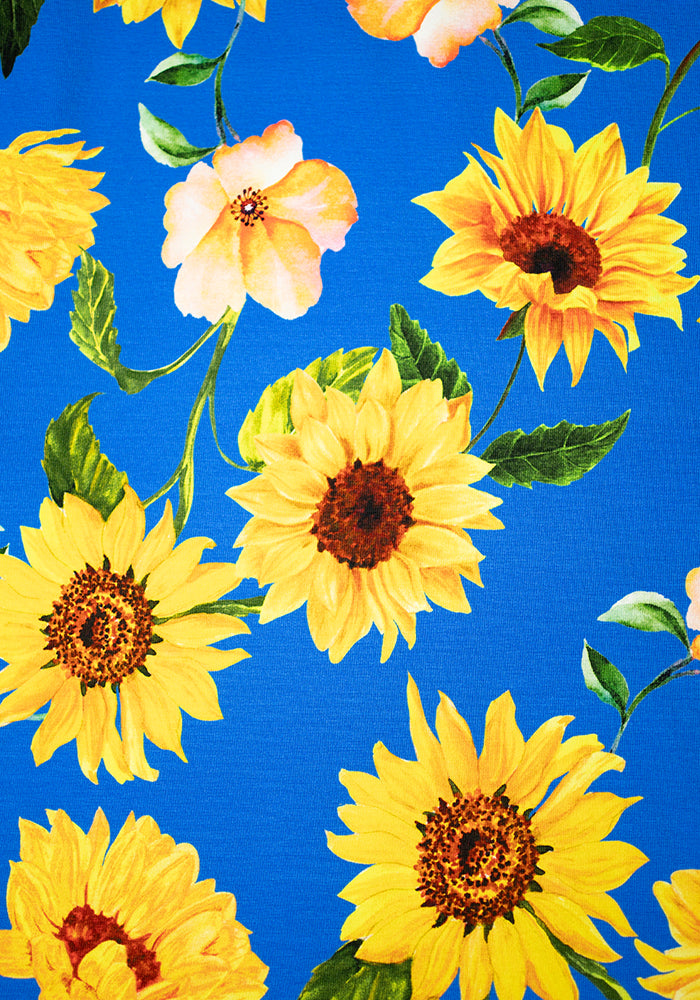 Second angle of Janine Blue Sunflower Print Long Line Tunic