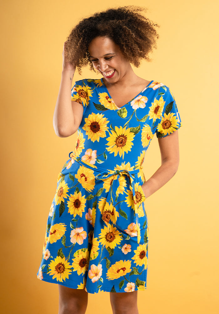 Gia Blue Sunflower Print Cotton Playsuit
