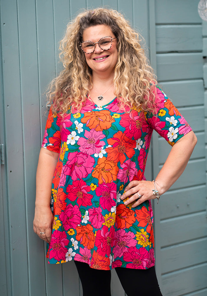 Front view of Gillian Bold Floral Print Cotton Tunic