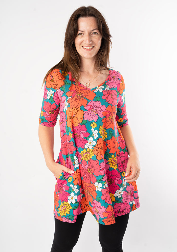 Third angle of Gillian Bold Floral Print Cotton Tunic