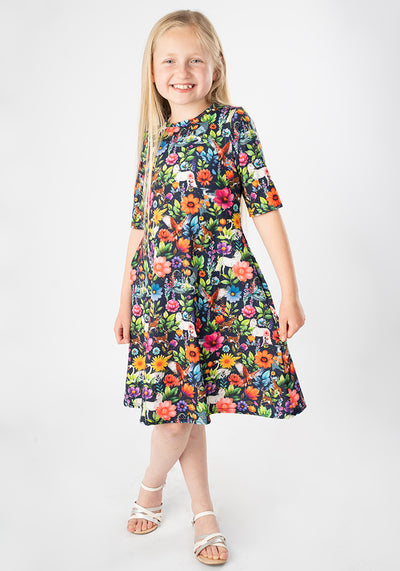 Children's Unicorn Flowers Print Dress (Gillian)