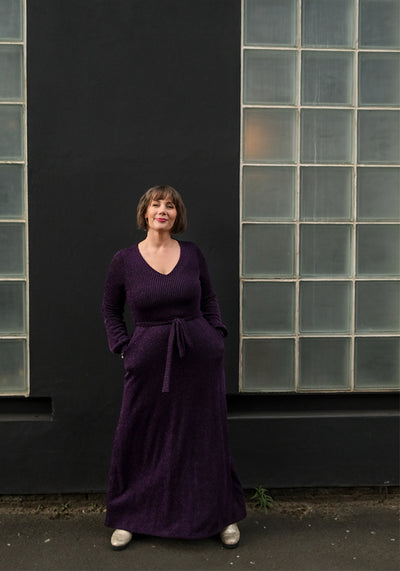 Glam Black & Purple Stripe Sparkle Maxi Dress