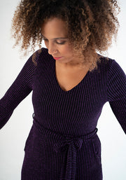 Glam Black & Purple Stripe Sparkle Maxi Dress