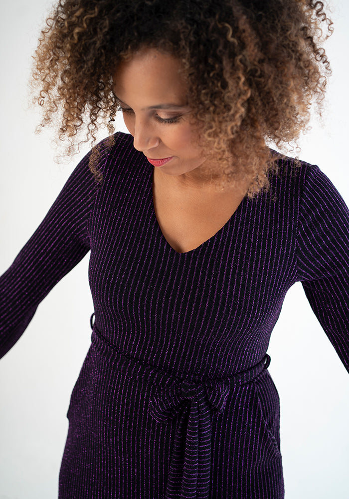 Glam Black & Purple Stripe Sparkle Maxi Dress