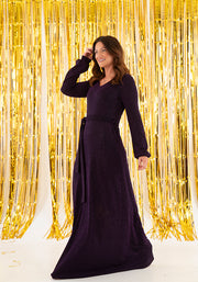 Glam Black & Purple Stripe Sparkle Maxi Dress
