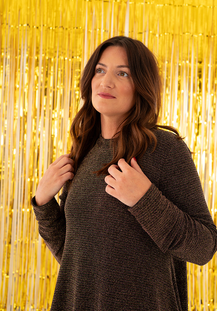 Sixth angle of Glisten Gold Sparkle Turtle Neck Above Knee Dress