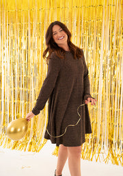 Glisten Gold Sparkle Turtle Neck Above Knee Dress