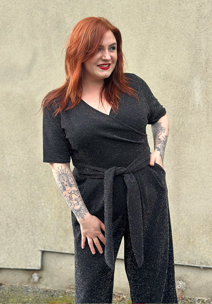 Elviana Black/Silver Glitter Full Length Jumpsuit