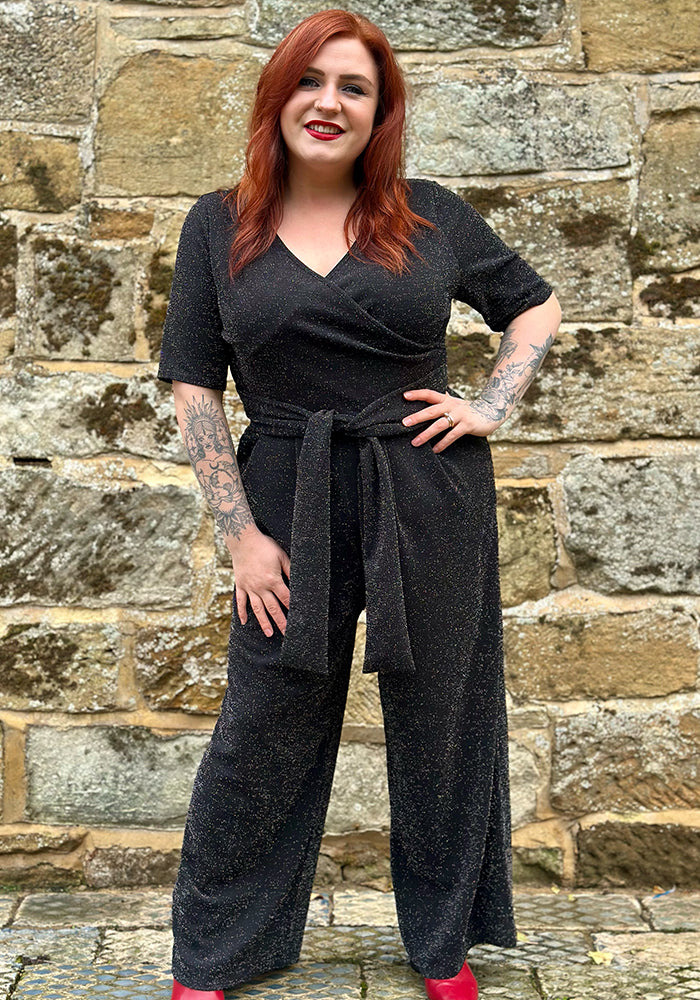 Elviana Black/Silver Glitter Full Length Jumpsuit