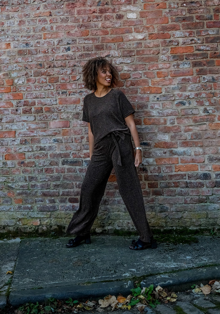 Diamond Gold Sparkle Wide Leg Trousers