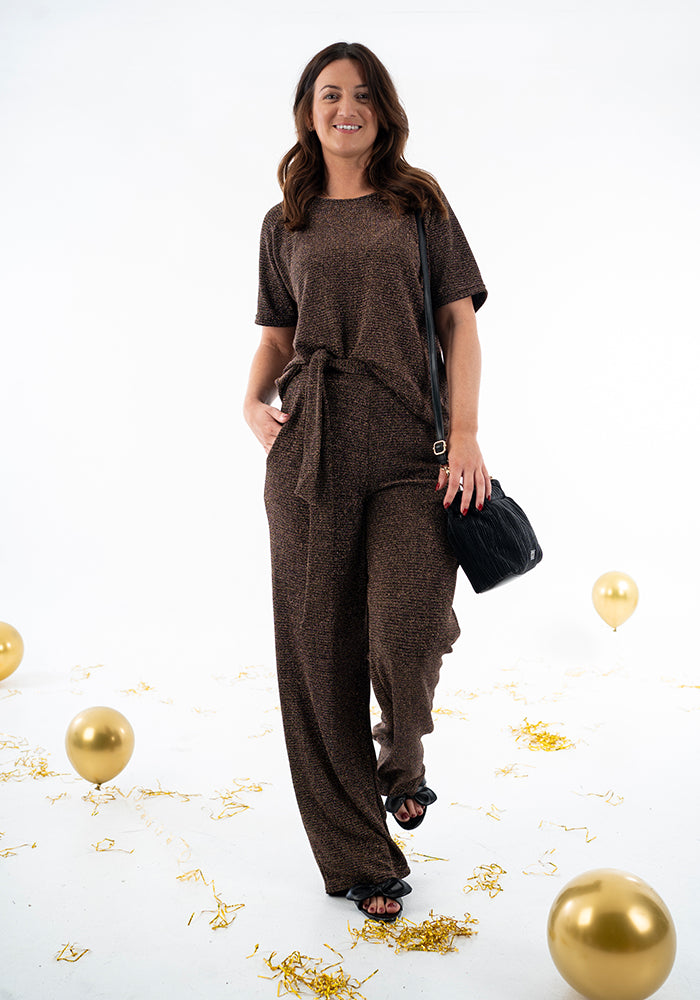 Diamond Gold Sparkle Wide Leg Trousers
