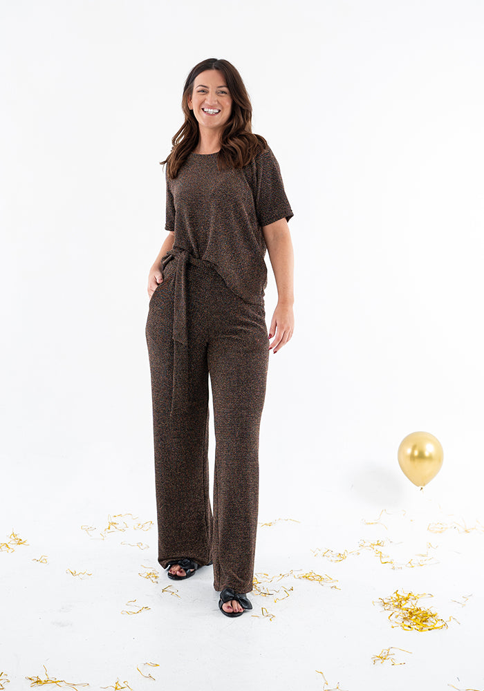 Diamond Gold Sparkle Wide Leg Trousers