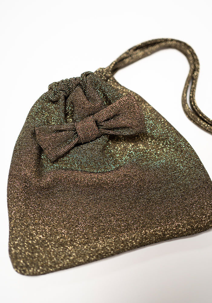 Fifth angle of Gold and Black Mini Bow Sparkle Bag