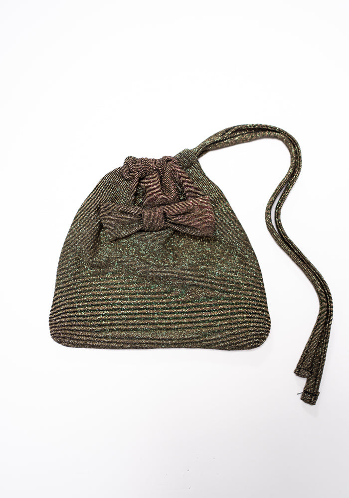 Fourth angle of Gold and Black Mini Bow Sparkle Bag