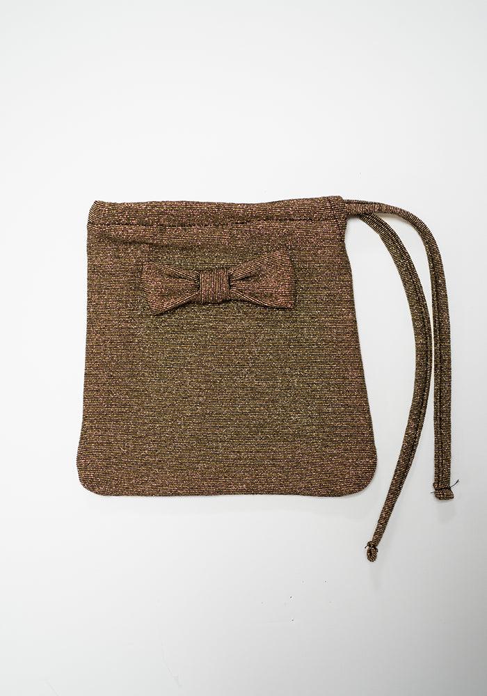 Third angle of Gold and Black Mini Bow Sparkle Bag