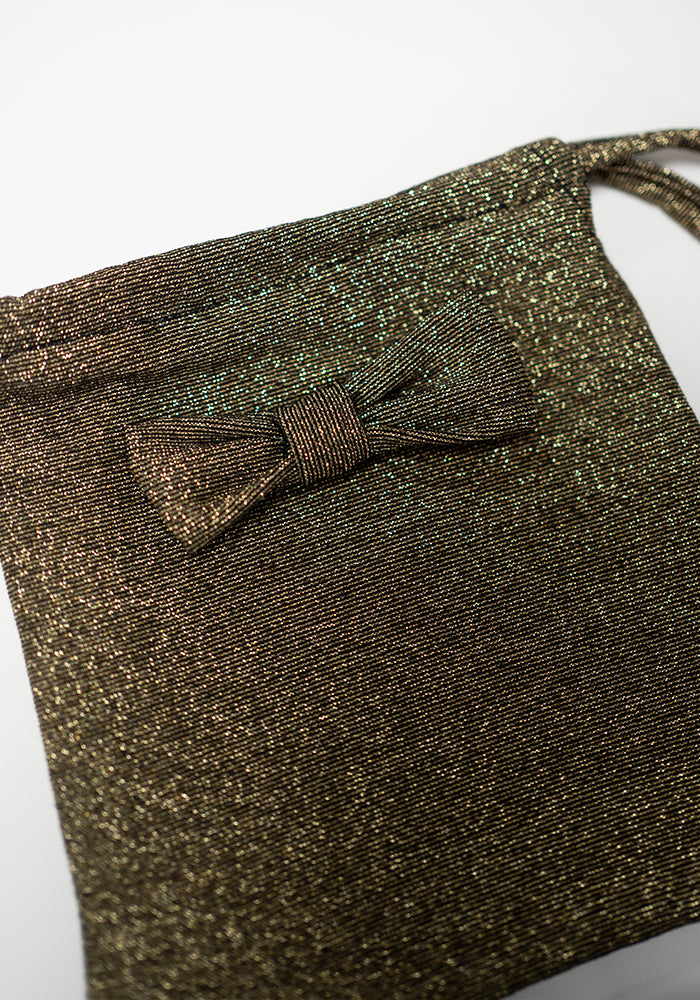 Second angle of Gold and Black Mini Bow Sparkle Bag