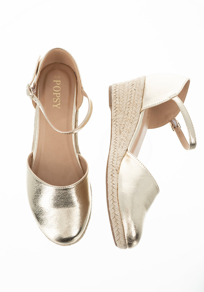 Tenth angle of Gold Metallic Low Wedge Espadrilles