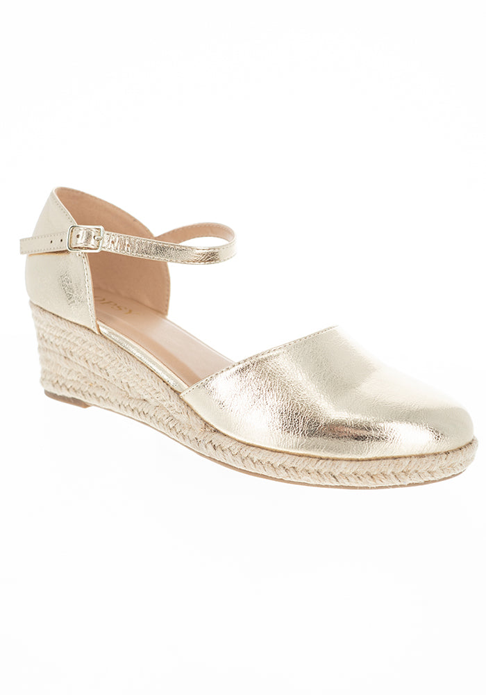Eighth angle of Gold Metallic Low Wedge Espadrilles