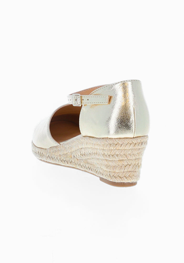 Second angle of Gold Metallic Low Wedge Espadrilles