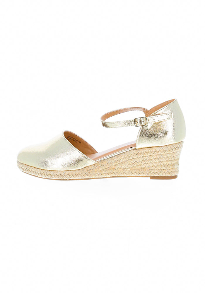 Front view of Gold Metallic Low Wedge Espadrilles
