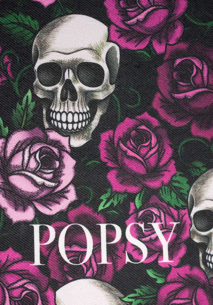 Gothic Skull &amp; Roses Print Tea Towel