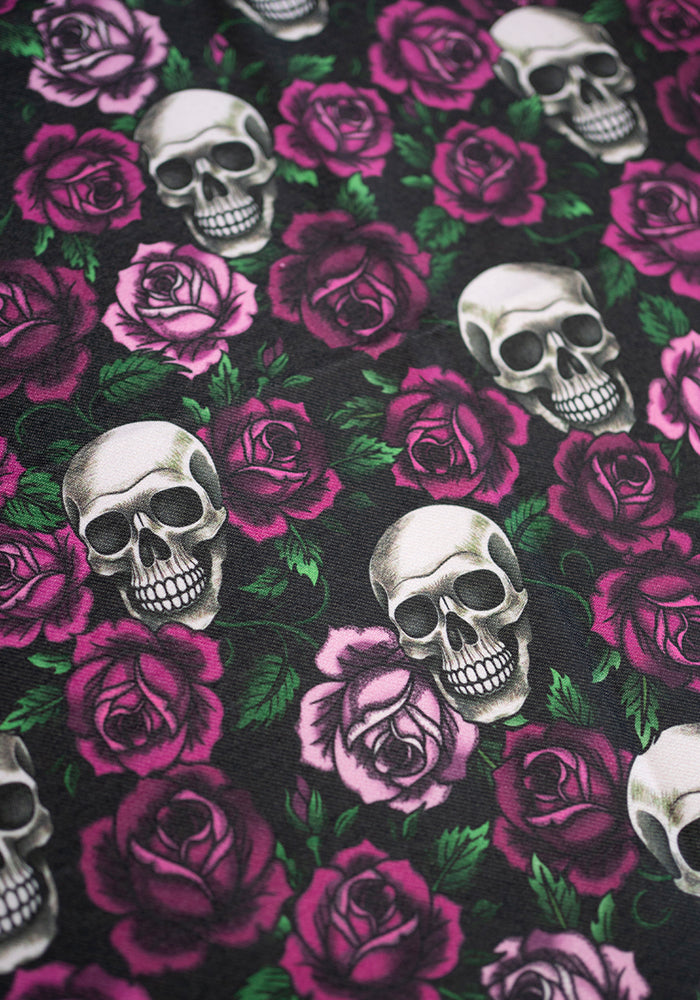 Gothic Skull &amp; Roses Print Tea Towel