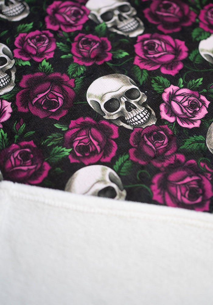Gothic Skulls &amp; Roses Print Hand Towel