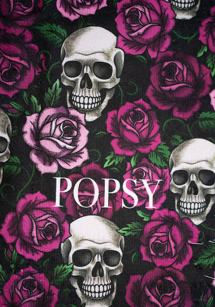 Gothic Skulls &amp; Roses Print Hand Towel