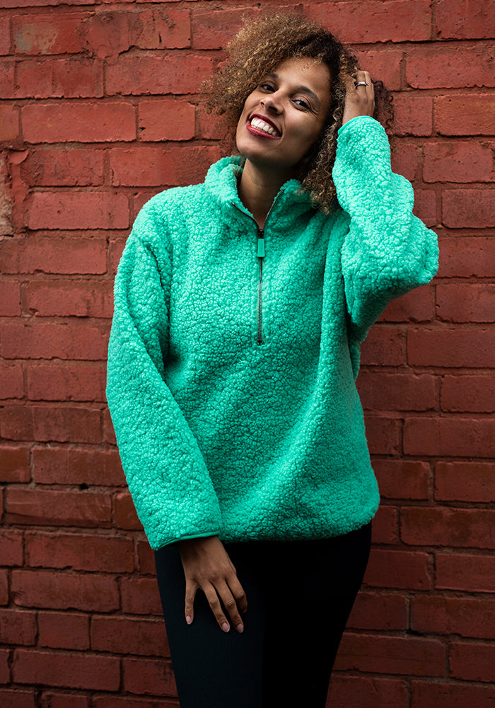 Front view of Green Borg Fleece Top