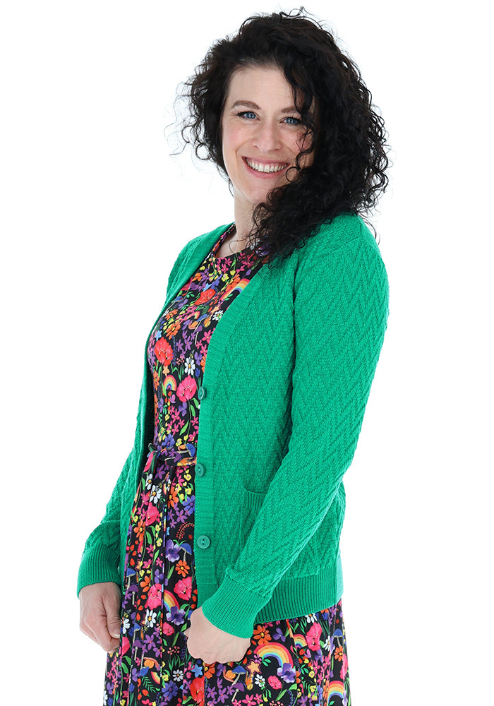 Second angle of Green Chevron Knit Cardigan