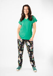 Tropical Green Extended Shoulder V-Neck Cotton Top