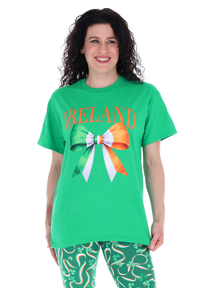 Fourth angle of Green Ireland Graphic T-Shirt, a green cotton t-shirt with an Ireland Nation graphic print.