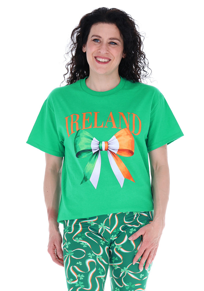 Second angle of Green Ireland Graphic T-Shirt, a green cotton t-shirt with an Ireland Nation graphic print.