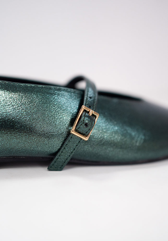 Tenth angle of Green Metallic Ballet Pump