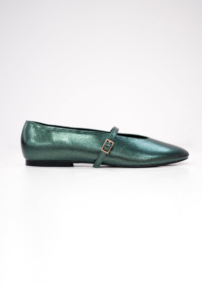 Ninth angle of Green Metallic Ballet Pump