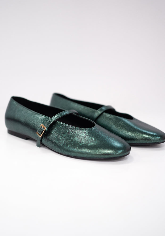 Eighth angle of Green Metallic Ballet Pump