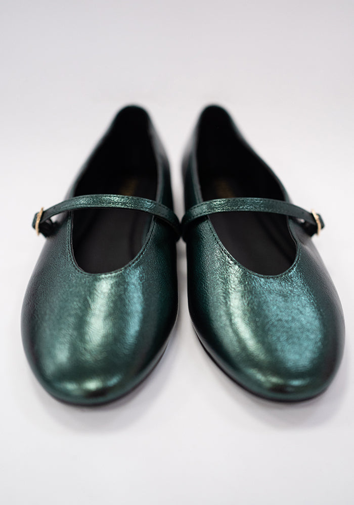Seventh angle of Green Metallic Ballet Pump