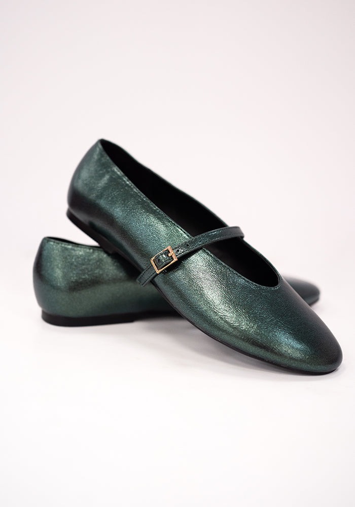 Fourth angle of Green Metallic Ballet Pump