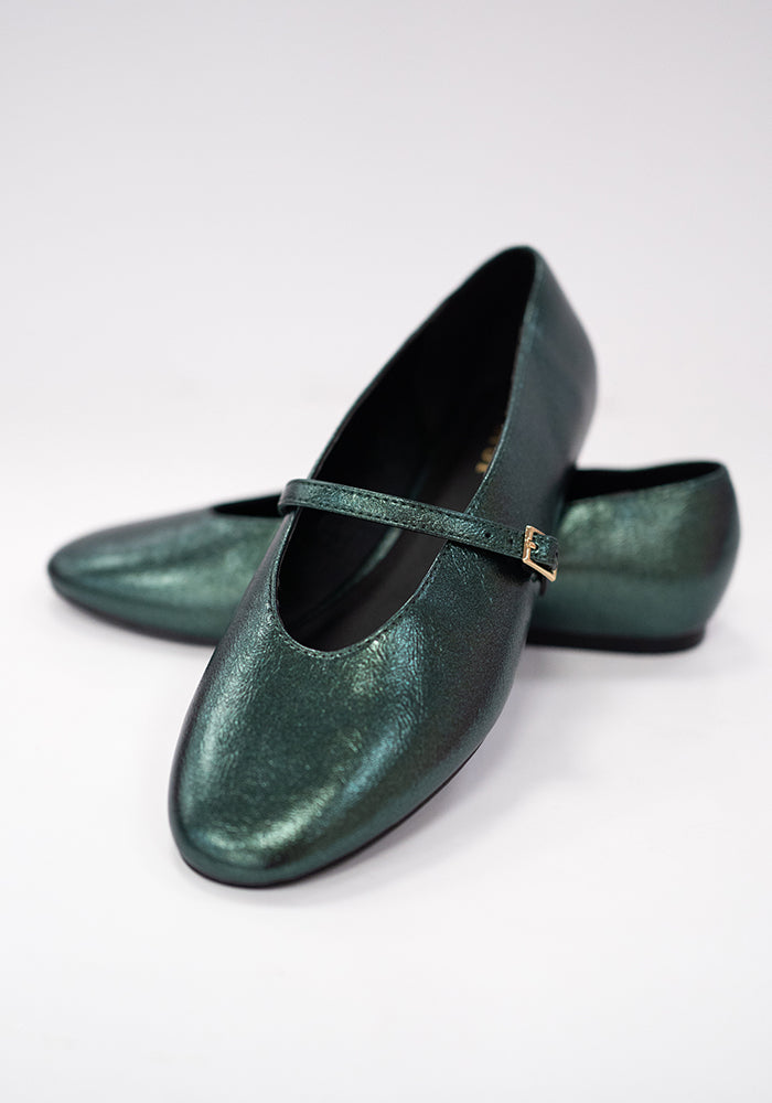 Second angle of Green Metallic Ballet Pump