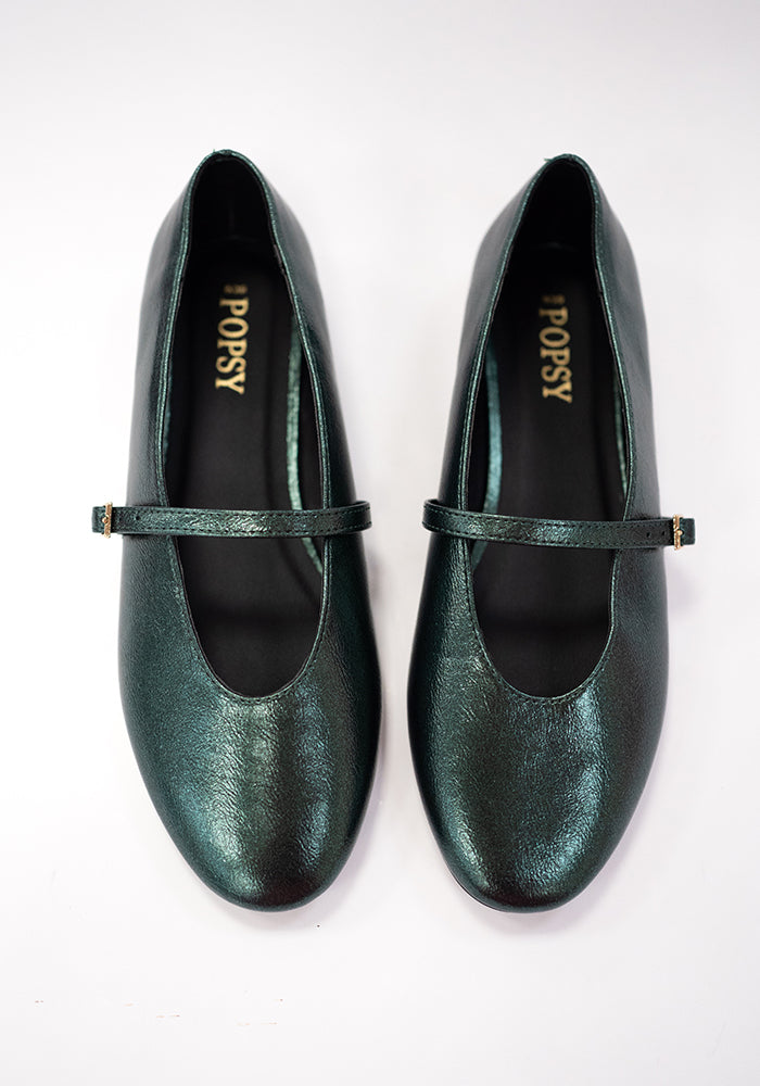 Front view of Green Metallic Ballet Pump